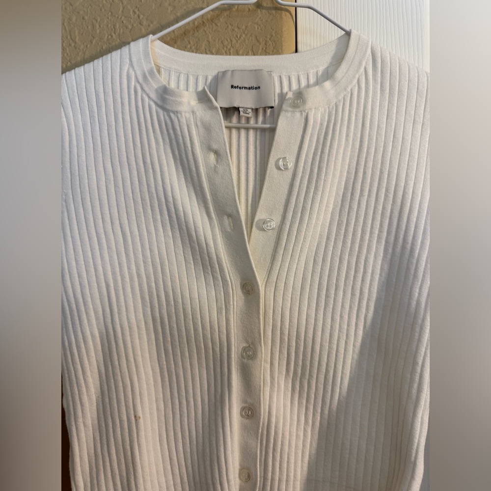 Reformation Cream Ribbed Button-Front Cardigan - Picture 11 of 16